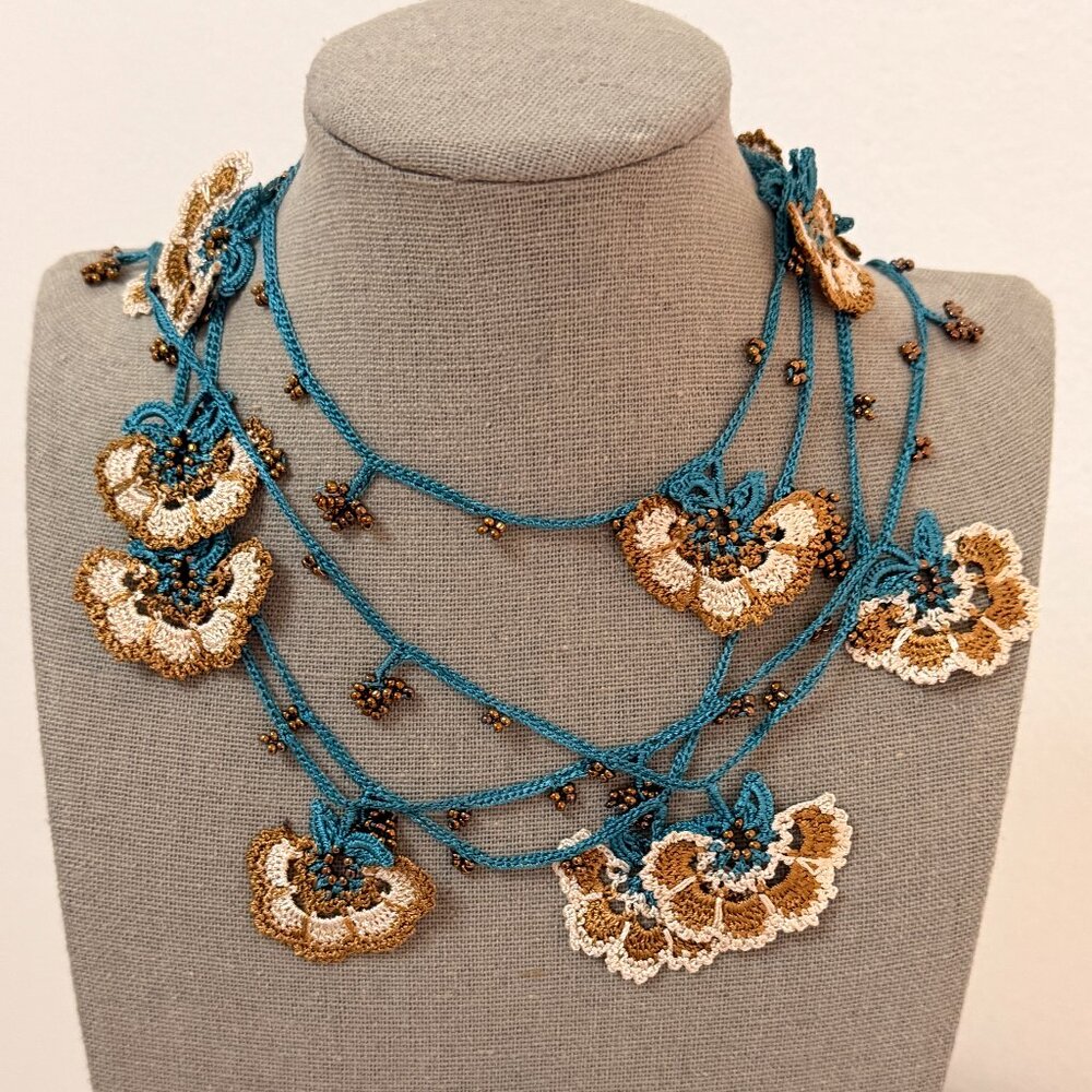 Collectable Traditional Turksih Oya Necklace, Brown, Beige